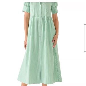 crown & ivy Mint Green Striped Button-Front Midi Dress